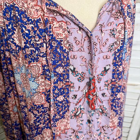 LUCKY BRAND Women's PLUS 3X Floral Print Button Popover Blouse Peasant Top - Picture 13 of 16